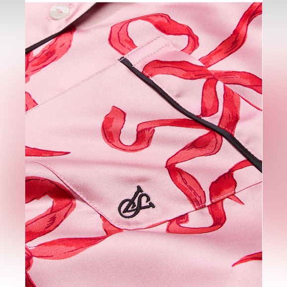 VICTORIA'S SECRET Glazed Satin Long Pajama Set Chalk Rose Bows Fashion S… - Picture 6 of 8
